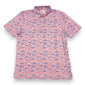Bermies Men's Pink & Blue Shark Attack Polo Size Medium
